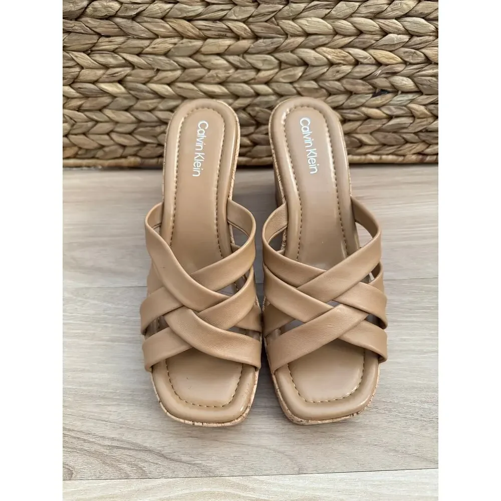 NWB! Calvin Klein Faux Leather Strappy Slide Sandals